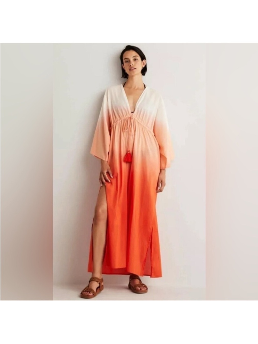 Boden coral dip dyed kimono empire waist kaftan, size 4P will fit a size medium.